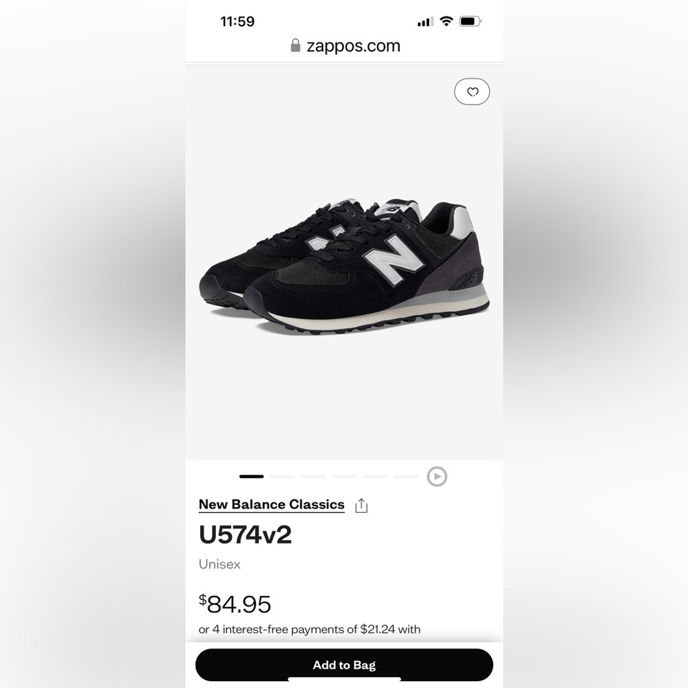 New Balance black and white U574V2 men’s size 6.